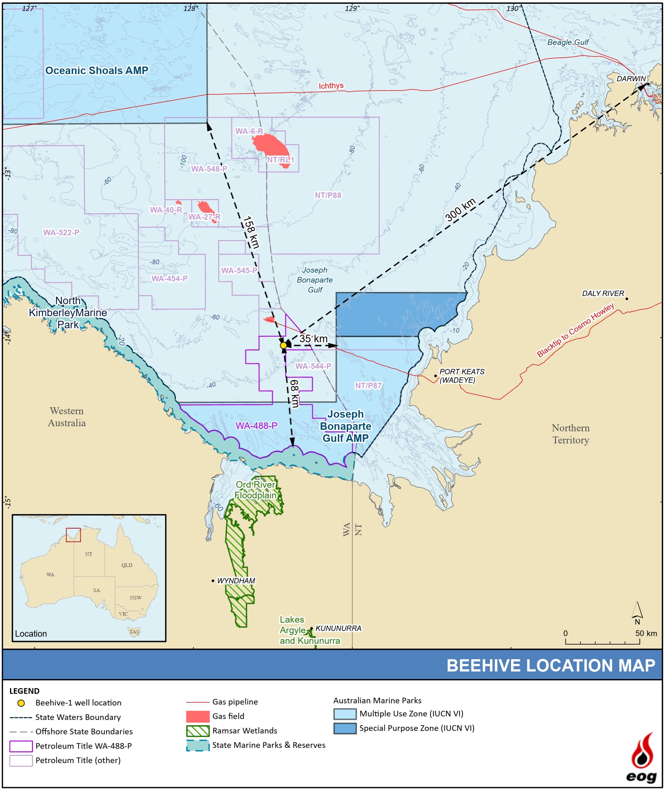 Location map - Activity: Beehive-1 Exploration Drilling WA-488-P (refer to description)