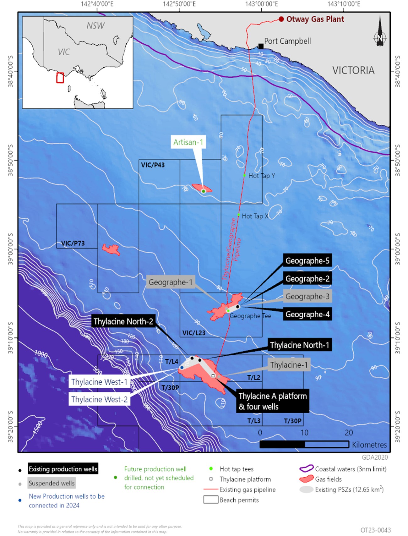Location map - Activity: Thylacine Subsea Installation and Commissioning (refer to description)