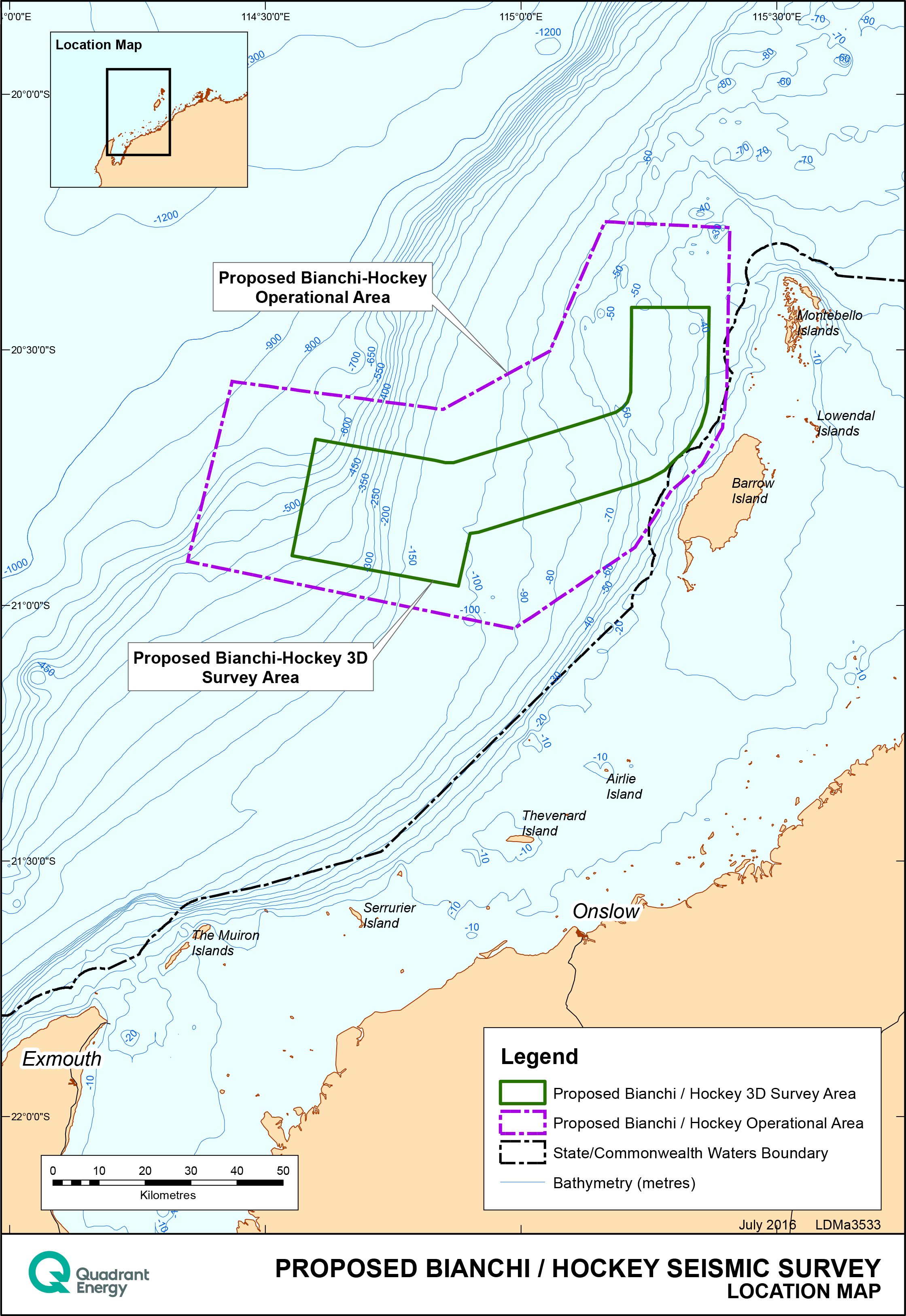 Location map - Activity: Hockey and Bianchi 3D Seismic Survey (refer to description)