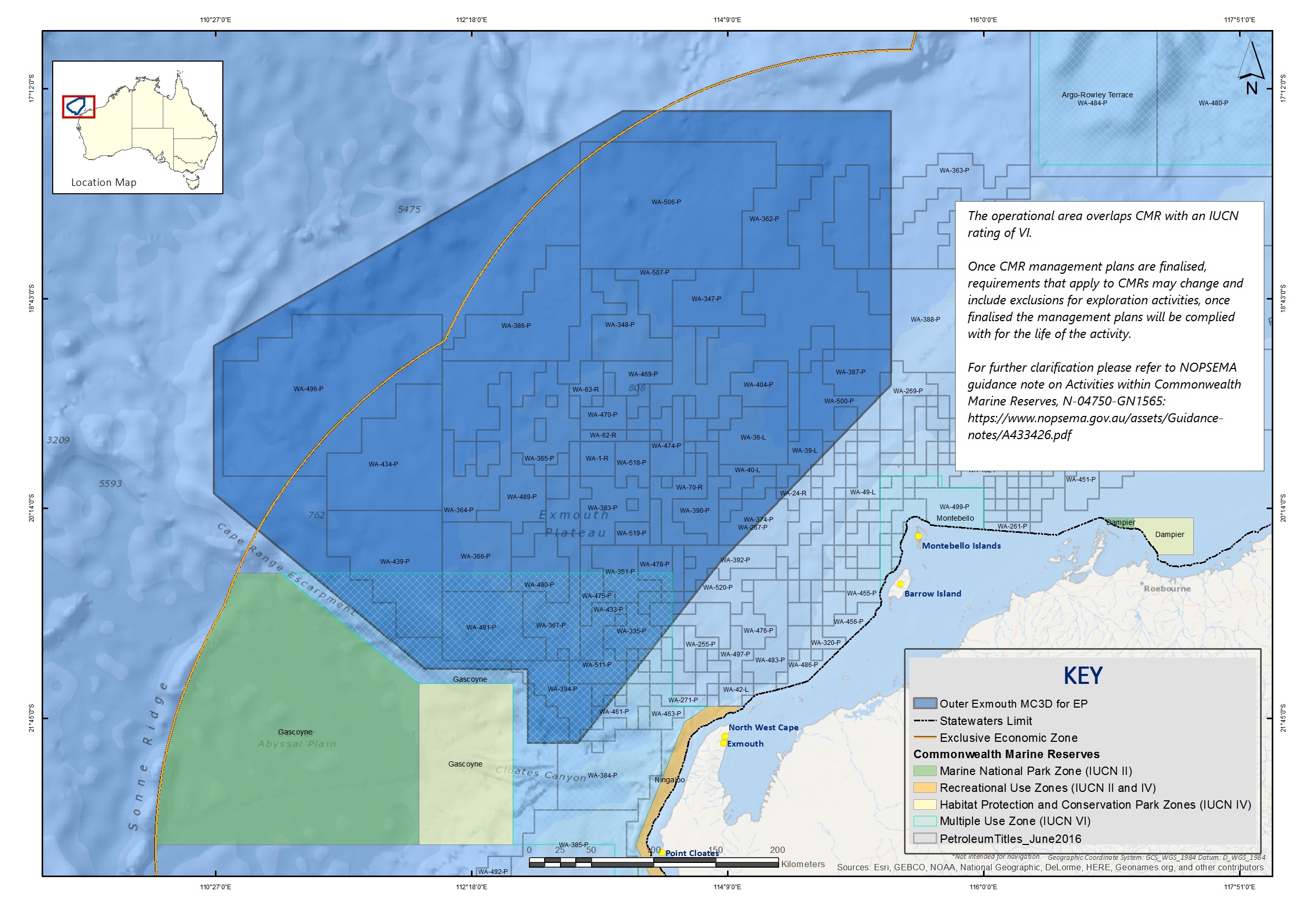 Location map - Activity: Outer Exmouth Multi Client 3D Marine Seismic Surveys (refer to description)