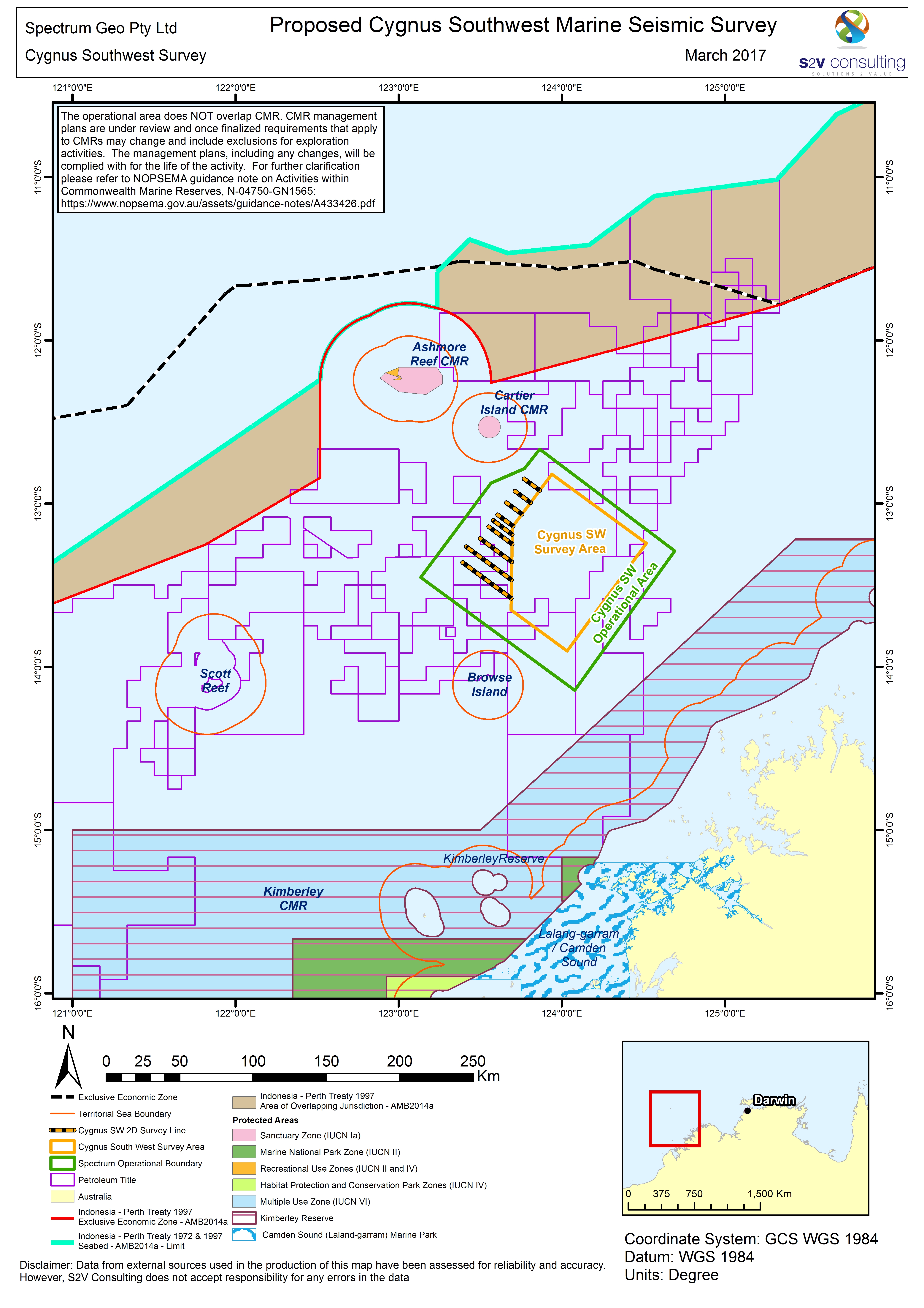 Location map - Activity: Cygnus Southwest Marine Seismic Survey (refer to description)