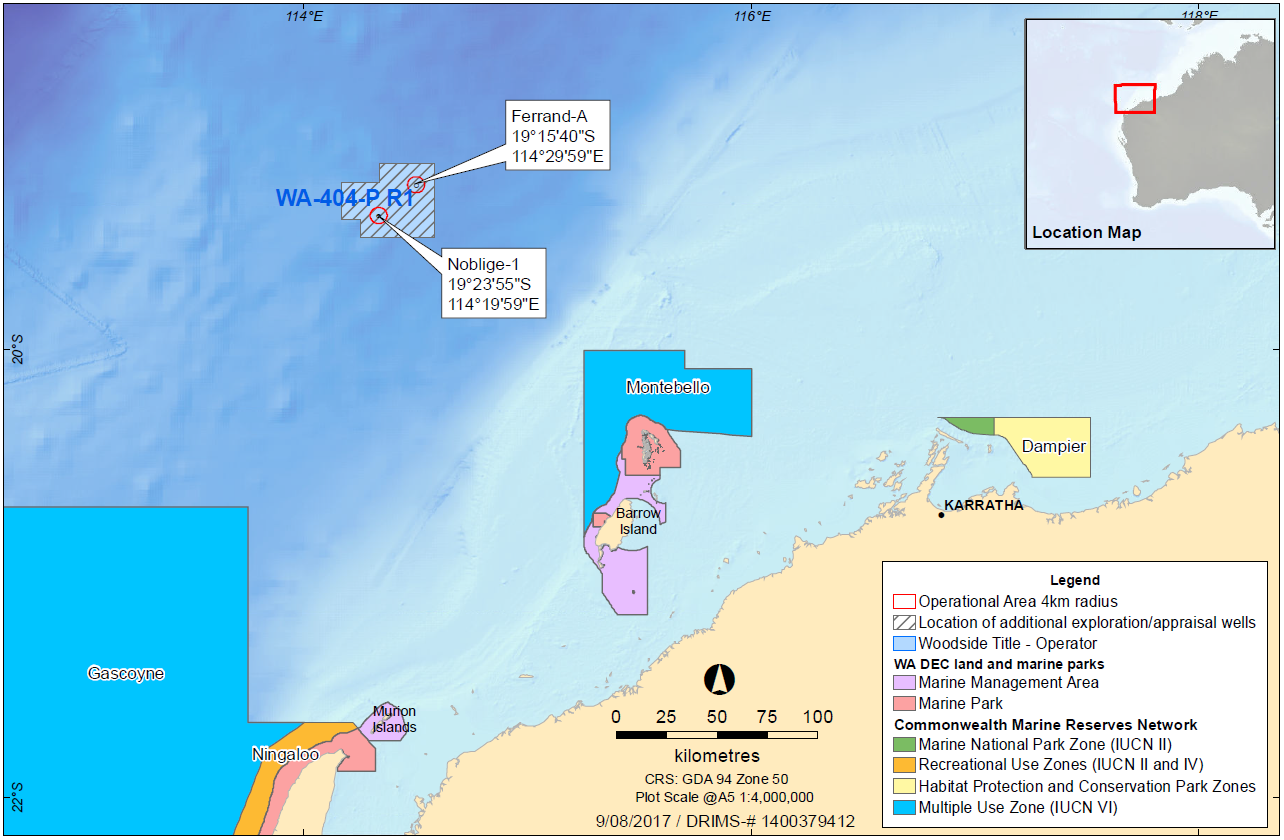 Location map - Activity: WA-404-P Drilling  (refer to description)