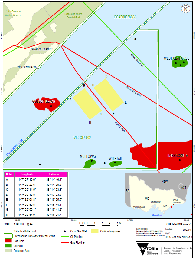 Location map - Activity: CarbonNet Offshore Appraisal Well (refer to description)