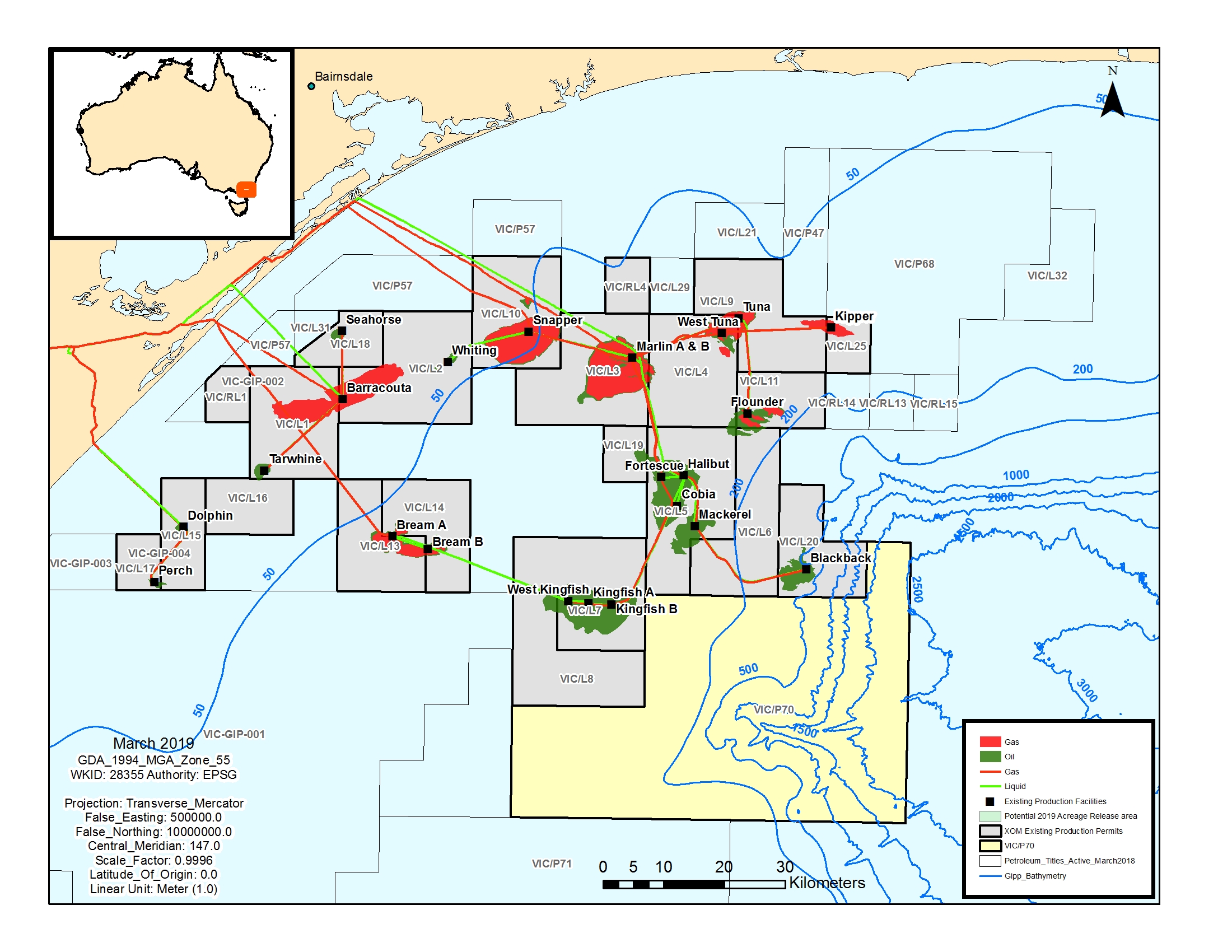 Project map - Bass Strait Development (refer to Description)