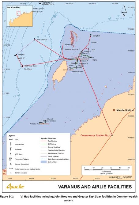 Location map - Activity: Varanus Island Hub Operations (John Brookes, Greater East Spar and associated facilities) (refer to description)