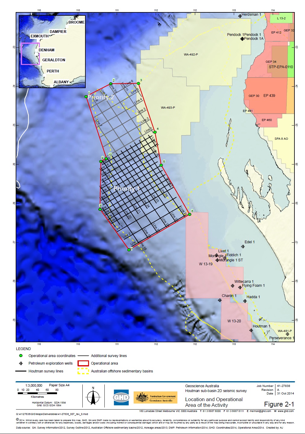 Location map - Activity: Houtman Sub-basin 2D Seismic Survey (refer to description)