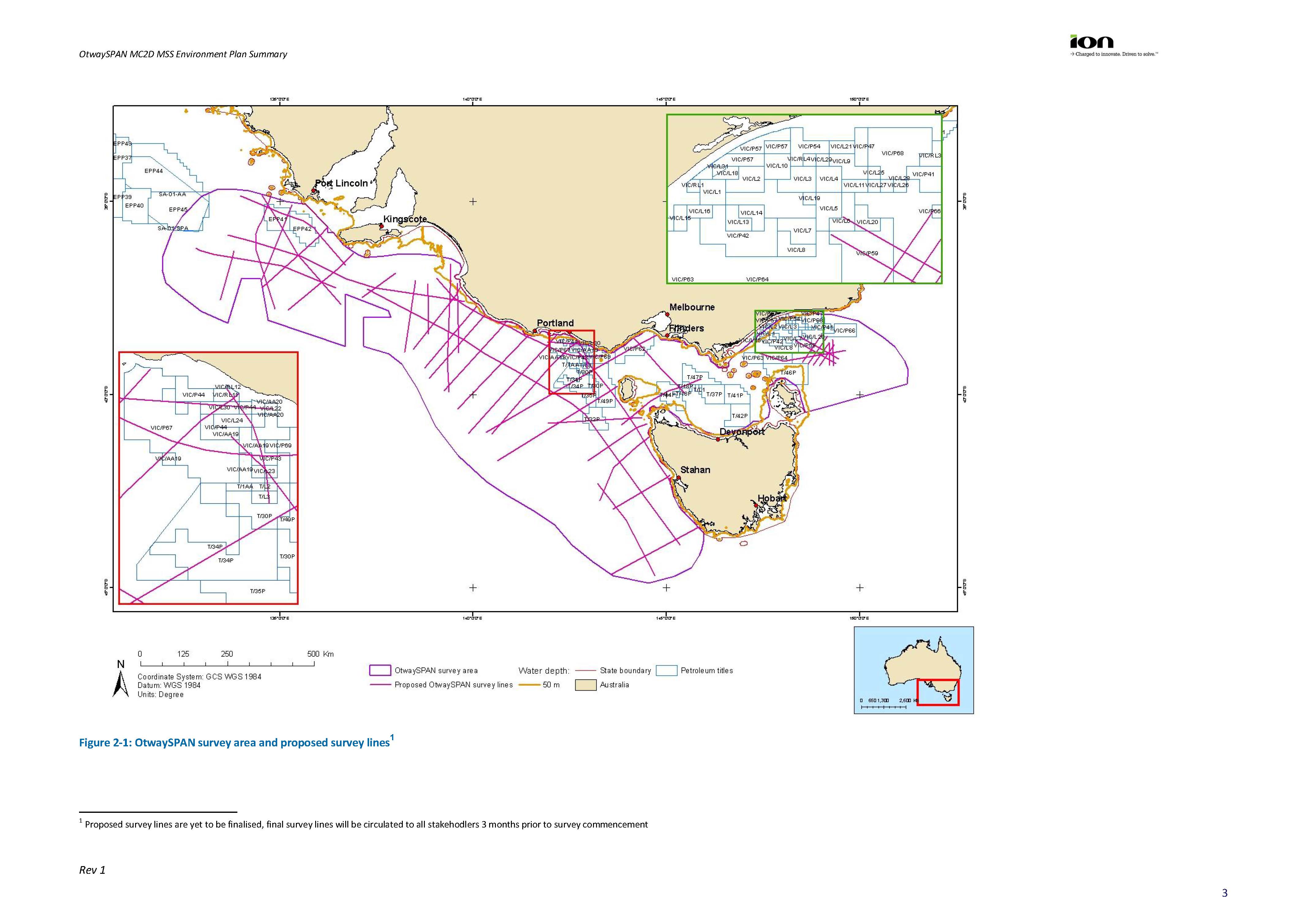 Location map - Activity: OtwaySPAN Multi-Client 2D Marine Seismic Survey (refer to description)