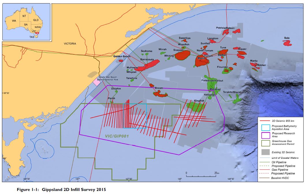Location map - Activity: Gippsland 2D Infill 2015 Marine Seismic Survey (refer to description)