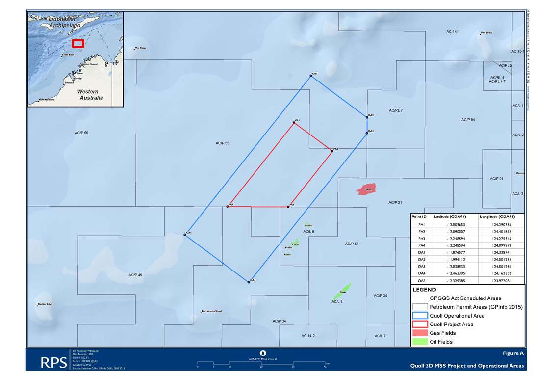 Location map - Activity: Quoll 3D Marine Seismic Survey (refer to description)