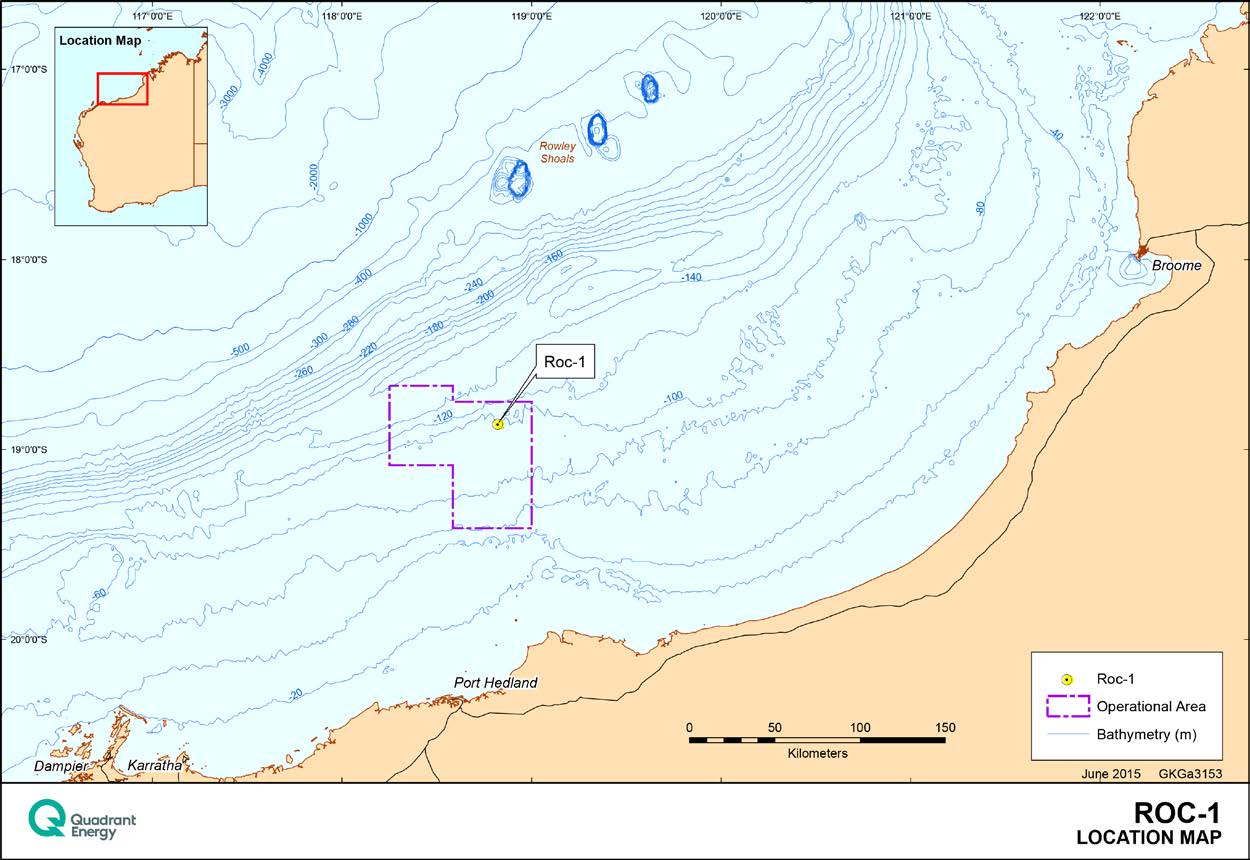 Location map - Activity: Roc-1 Exploration & Appraisal Drilling (refer to description)