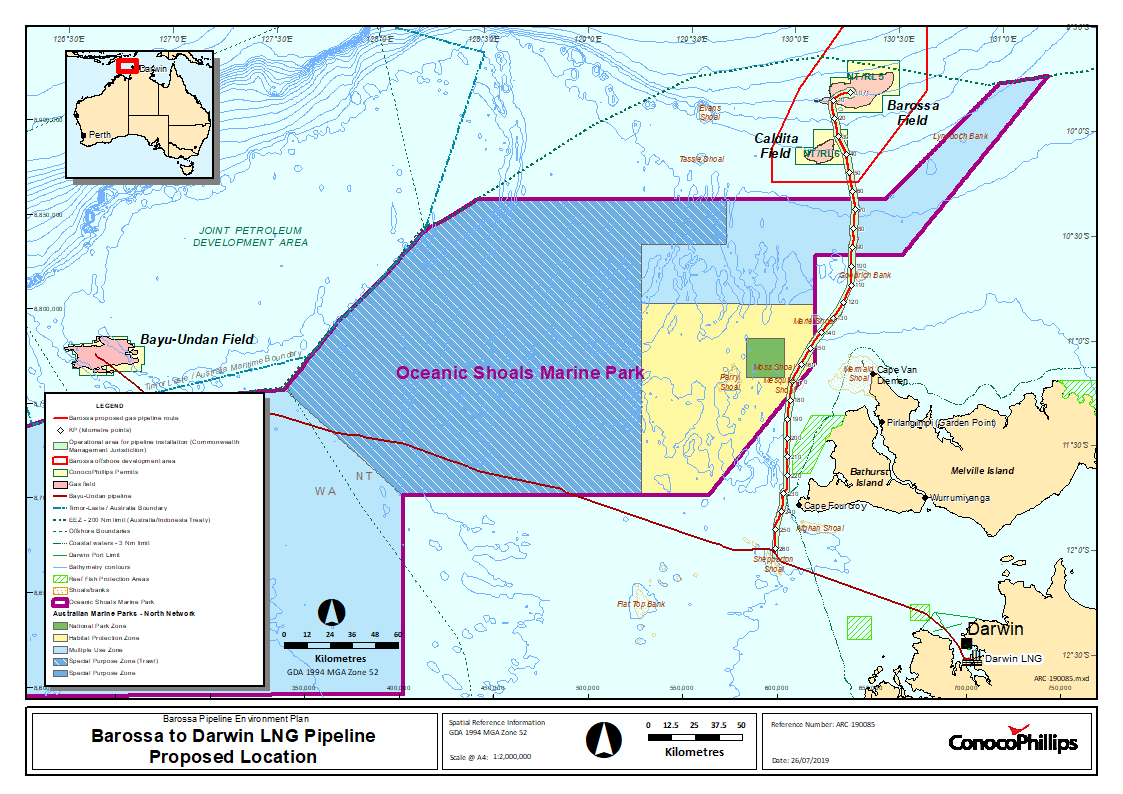 Location map - Activity: Barossa Gas Export Pipeline Installation (refer to description)