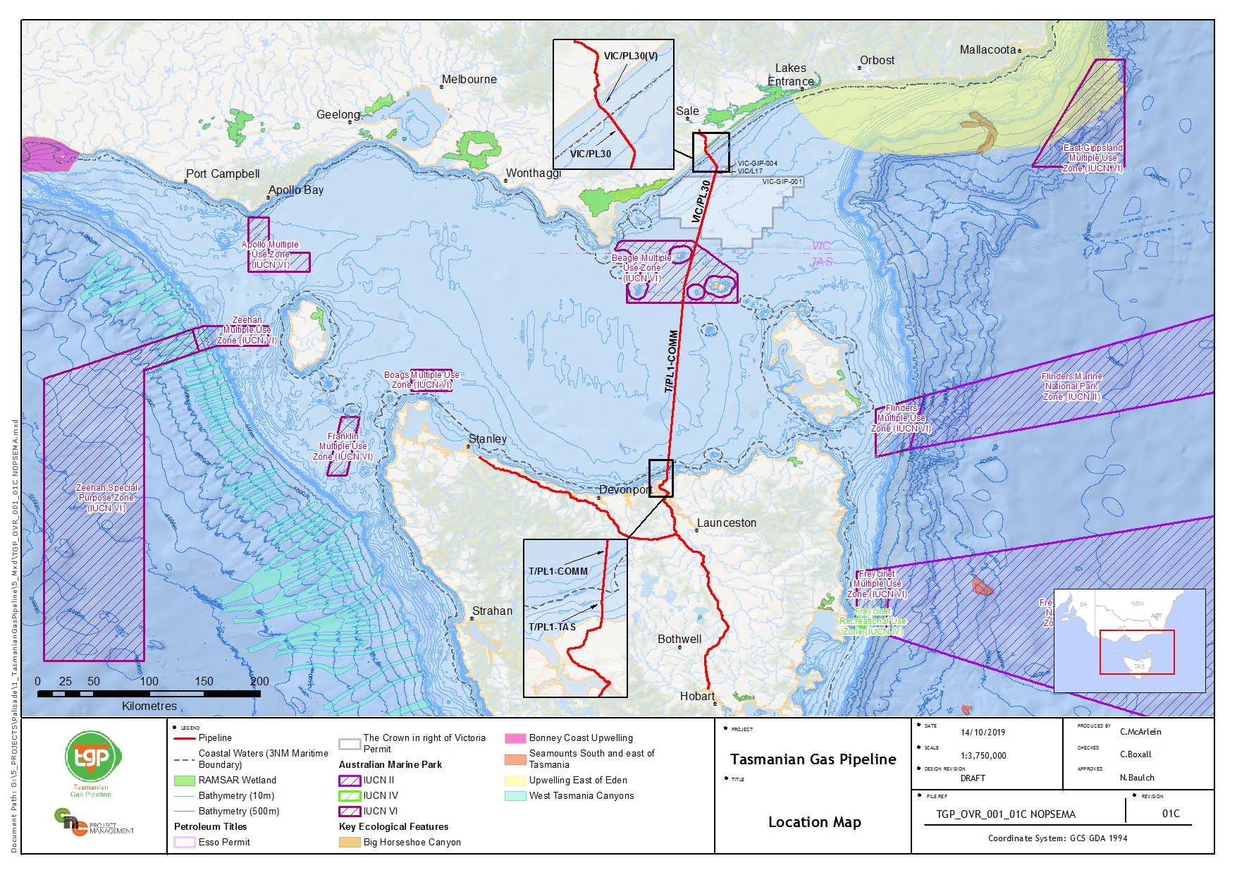 Location map - Activity: Tasmanian Gas Pipeline Offshore Environment Plan (refer to description)