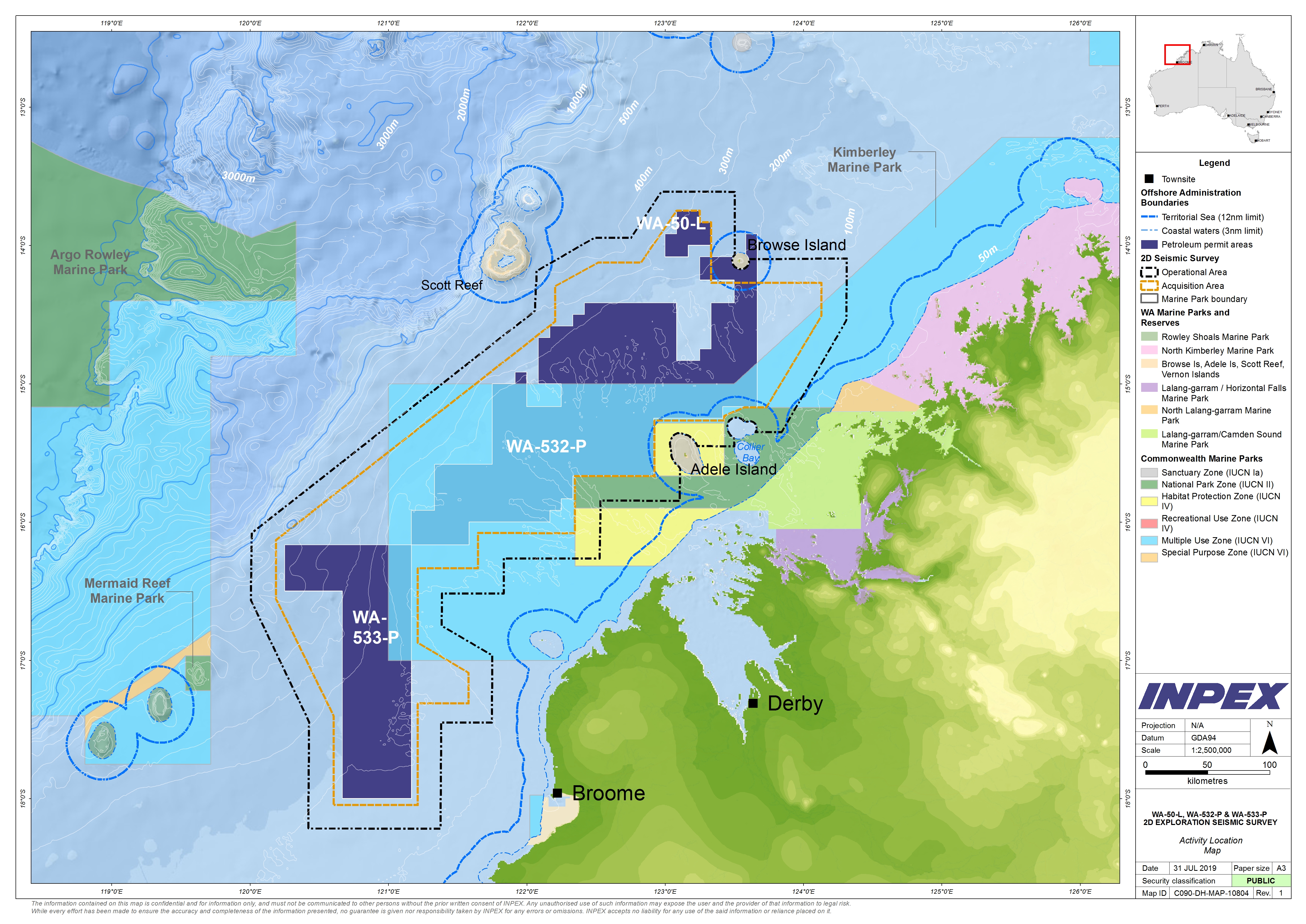 Location map - Activity: 2D Seismic Survey WA-532-P, WA-533-P and WA-50-L (refer to description)
