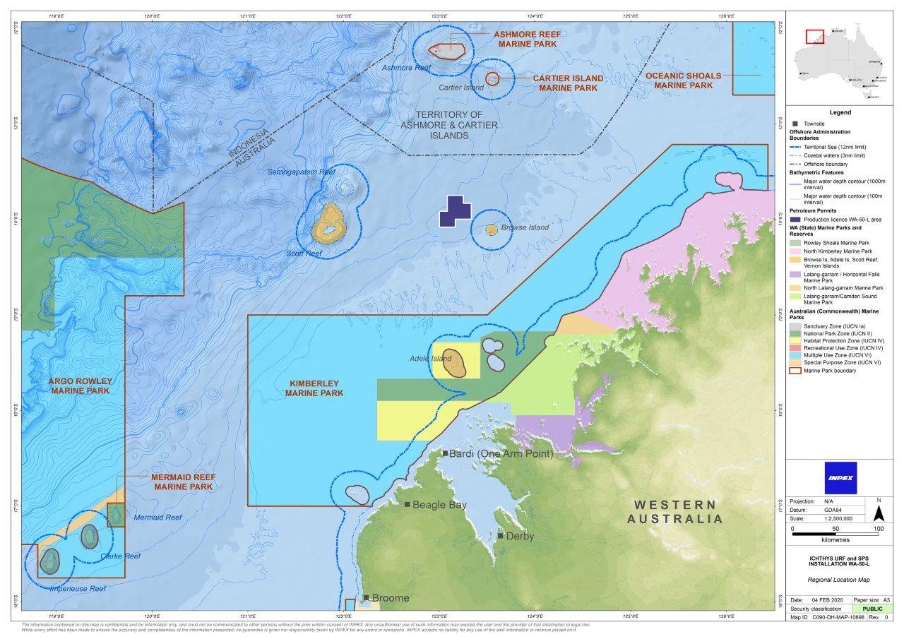 Location map - Activity: Ichthys Umbilicals, Risers and Flowlines and Subsea Production Systems Installation WA-50-L (refer to description)