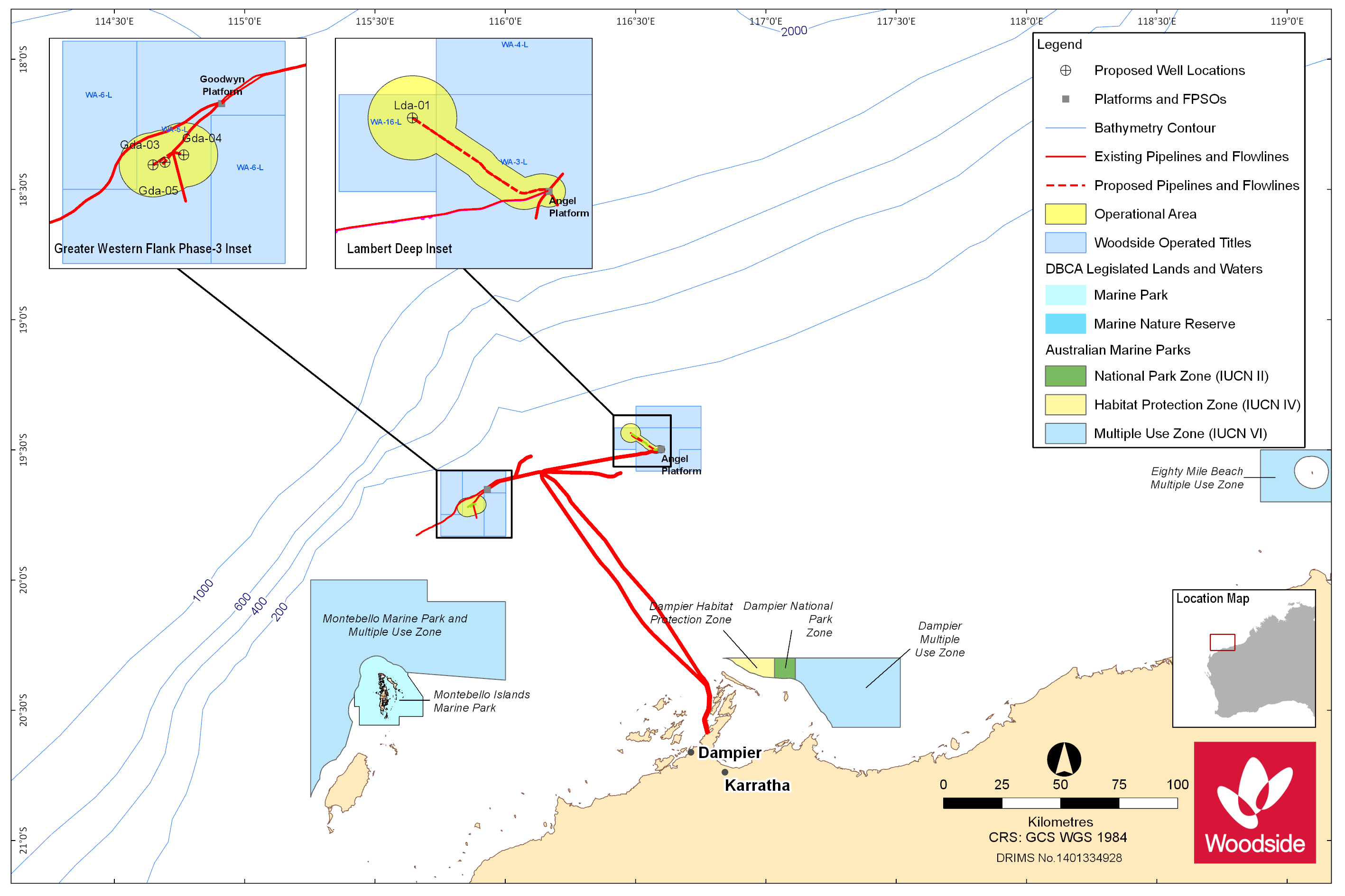 Location map - Activity: Greater Western Flank 3 and Lambert Deep Drilling and Subsea Installation (refer to description)