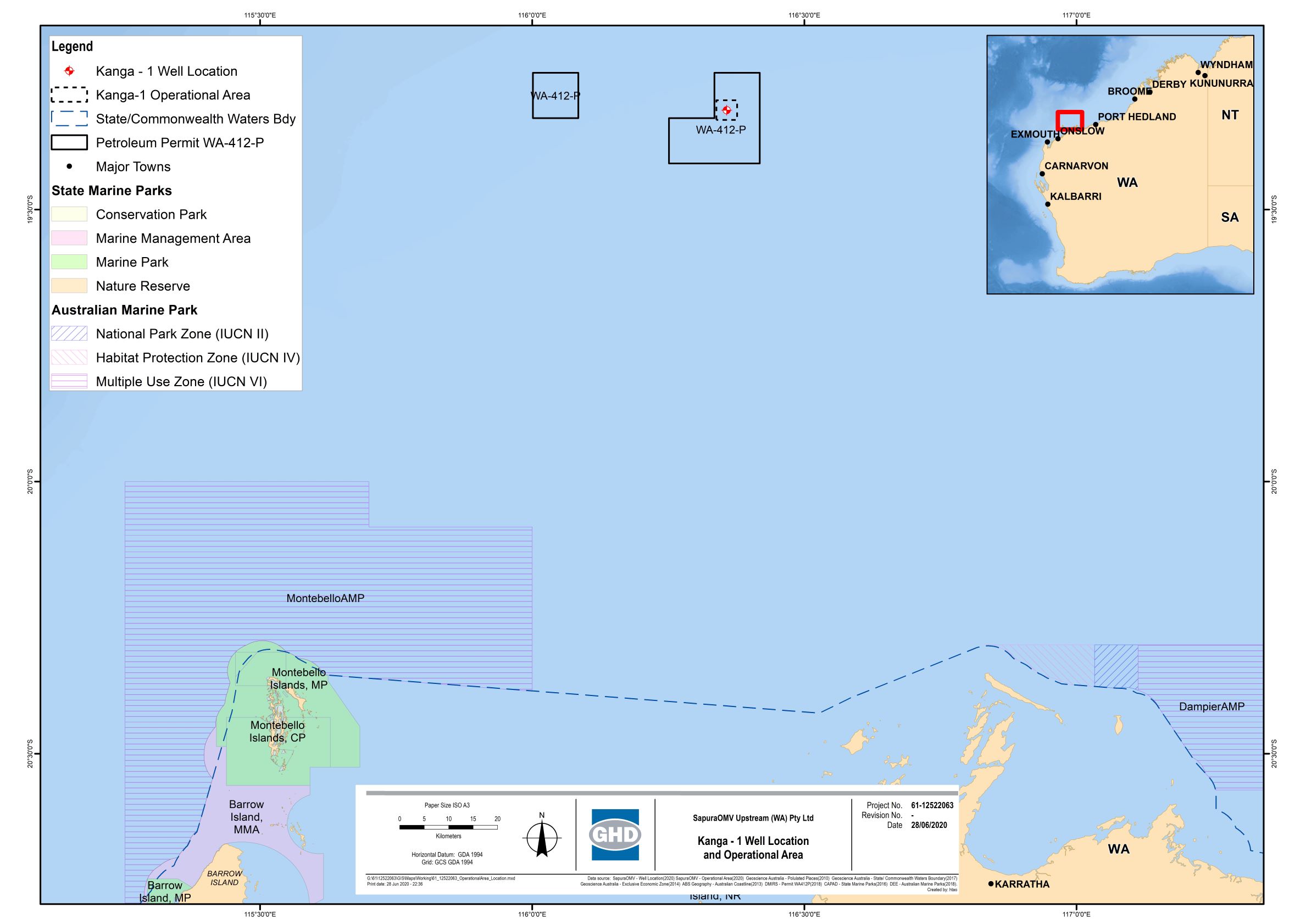 Location map - Activity: Kanga-1 Exploration Drilling (refer to description)