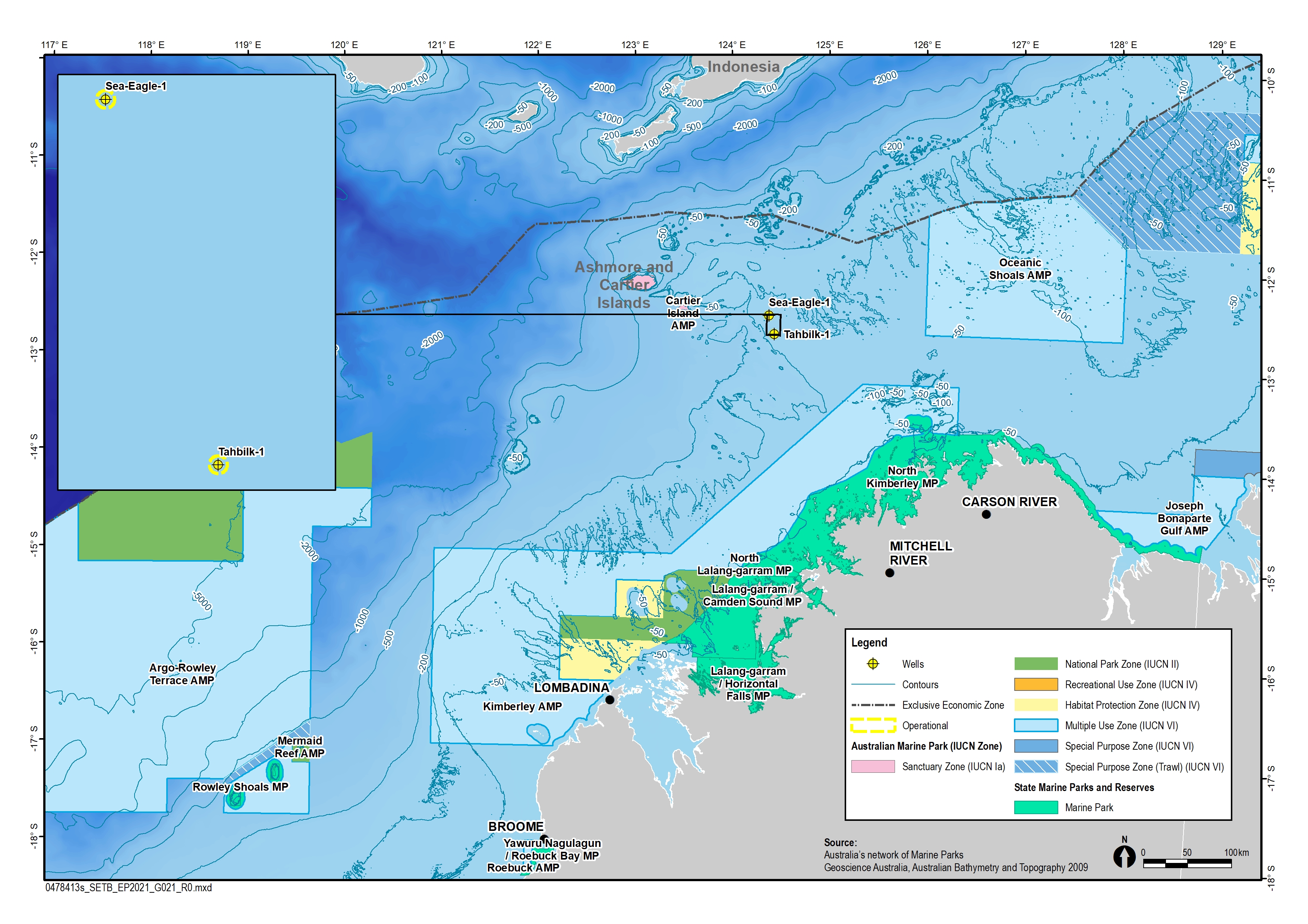 Location map - Activity: Sea Eagle-1 and Tahbilk-1 Vessel Based Activity  (refer to description)