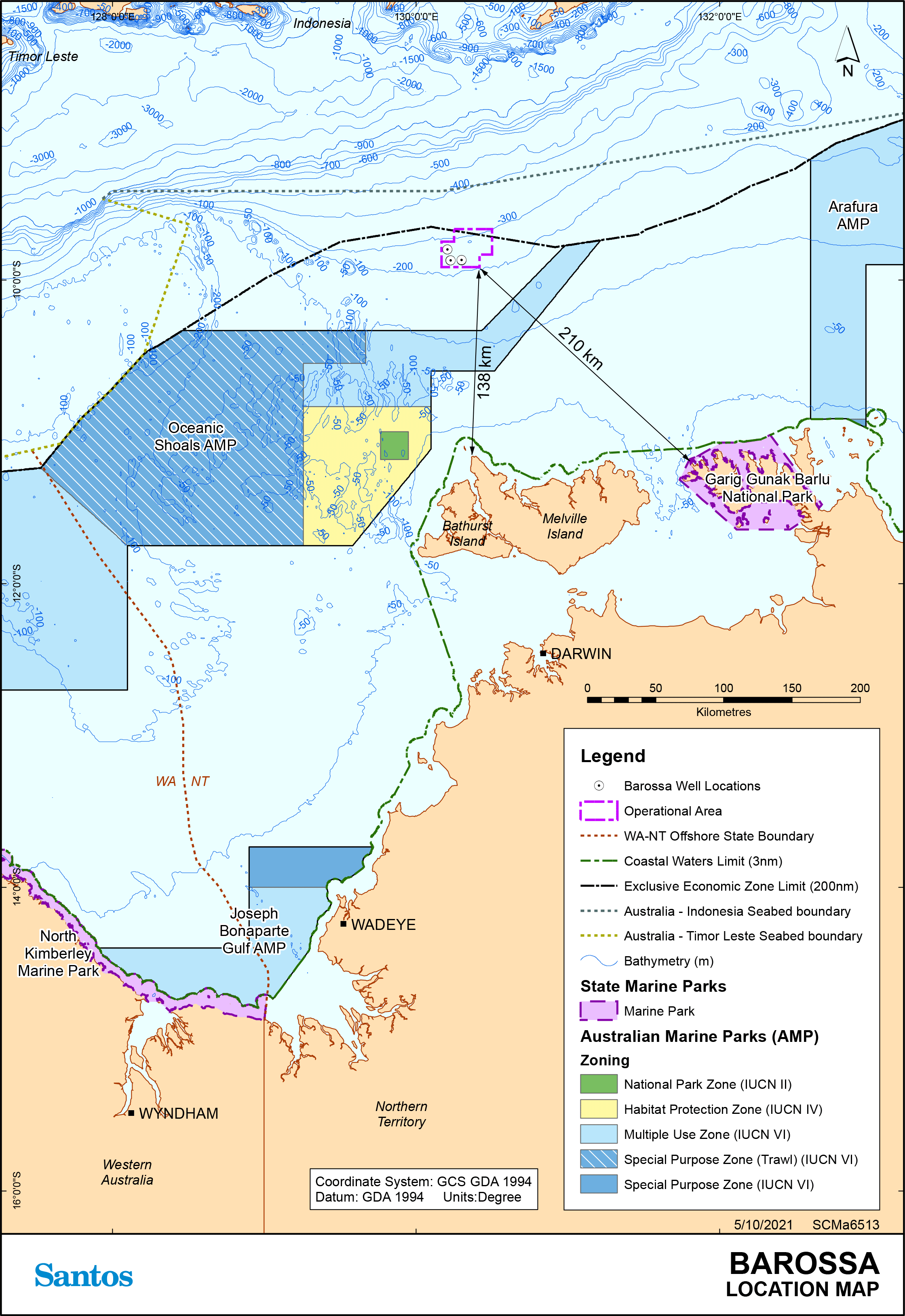 Location map - Activity: Barossa Development Drilling and Completions (refer to description)