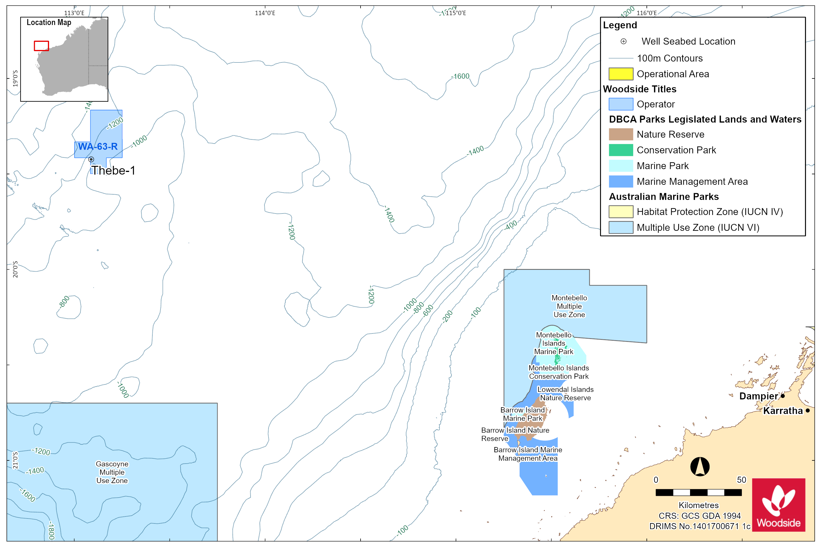 Location map - Activity: Thebe-1 Wellhead Decommissioning (refer to description)