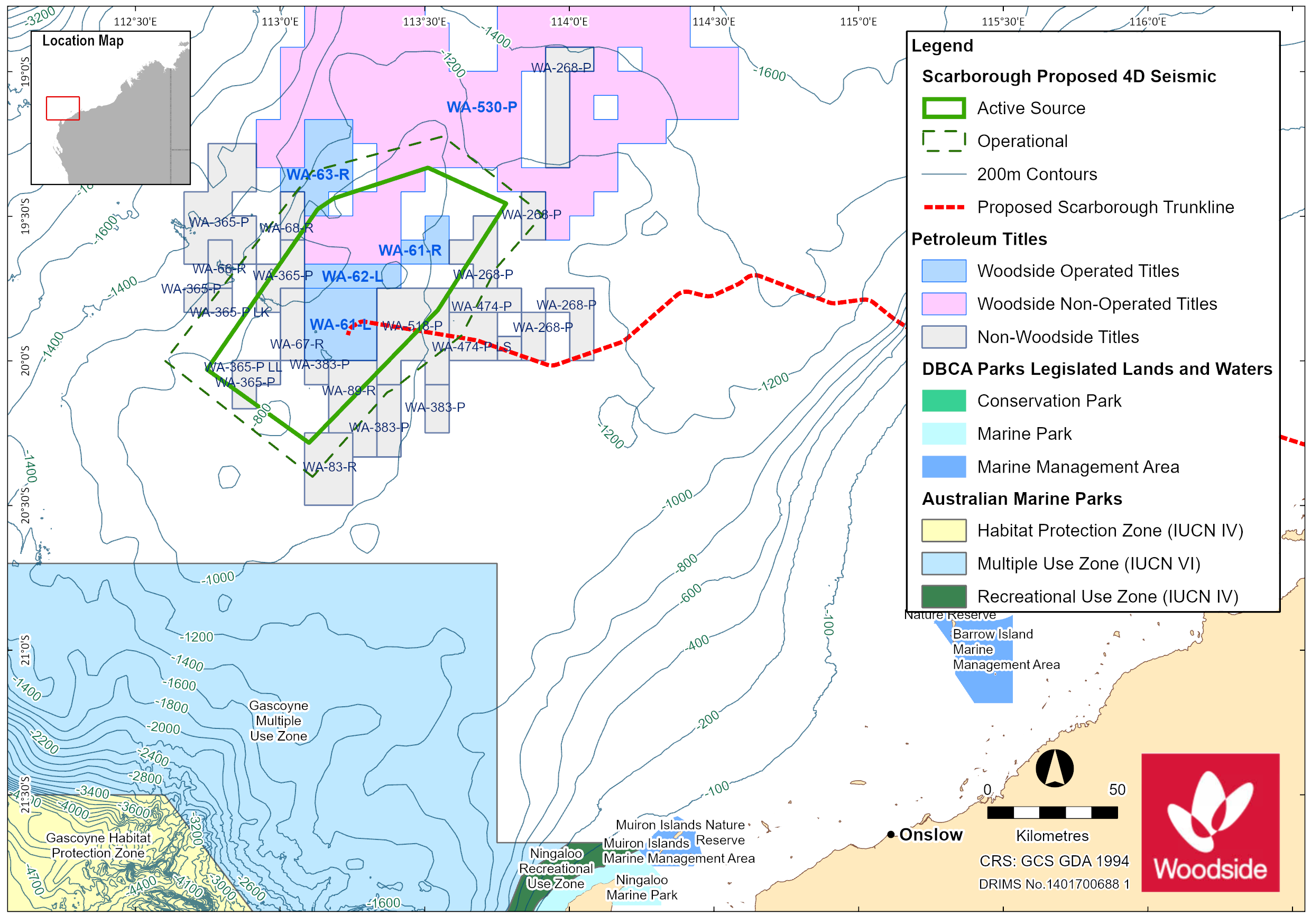 Location map - Activity: Scarborough 4D B1 Marine Seismic Survey (refer to description)